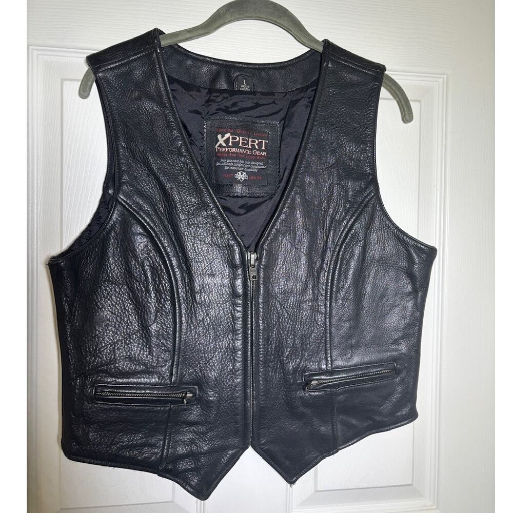 XPERT Performance Gear Genuine Leather Black Motorcycle Vest Womens Large/Medium